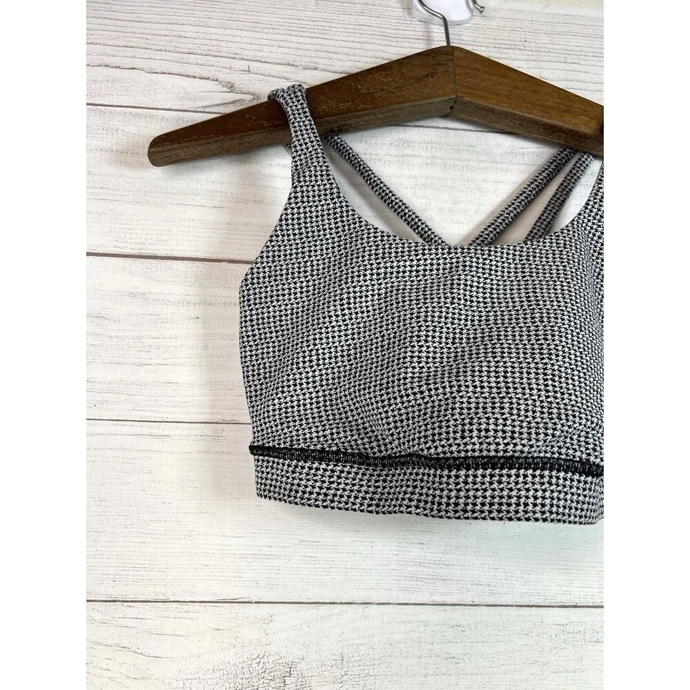 Lululemon Black White Houndstooth Strappy Energy Sports Bra Athletic Active 10